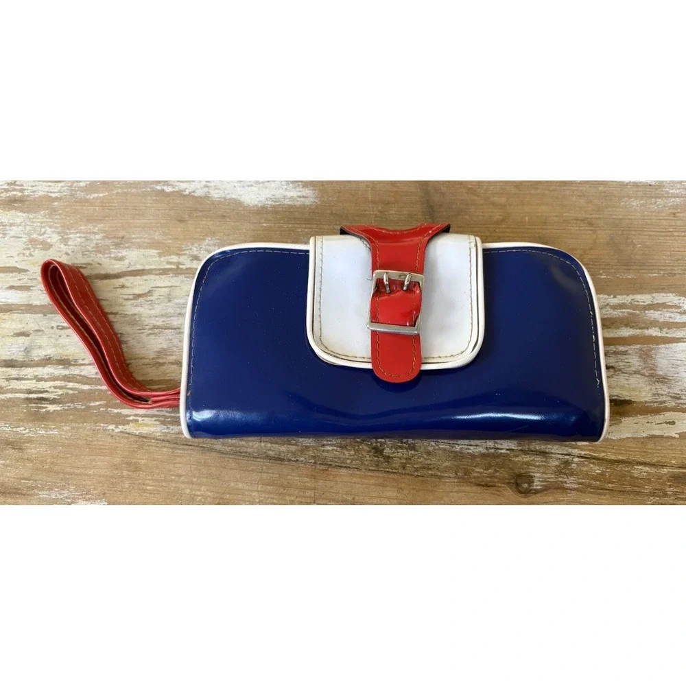Vintage Goldmine clutch clasp purse red white blue vinyl 1960s mod McDuff Japan